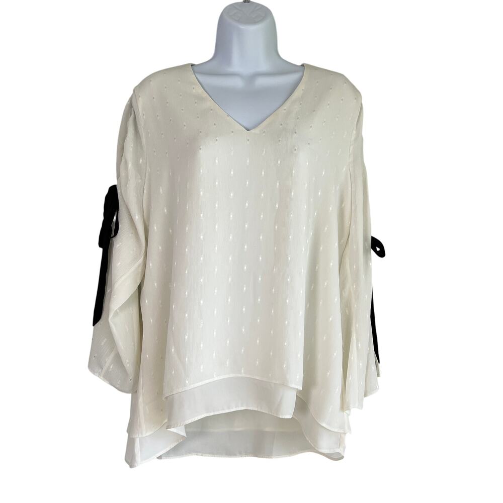 Chicos Black Label Layered Sheer Polka Dot Tie‎ Sleeve Blouse Sz S